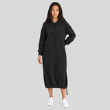 Hooded Midi Dress with Drawstring and Front Pocket