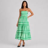 Striped Tiered Maxi Dress with Spaghetti Straps and Square Neck