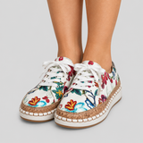 Floral Embroidered Lace-Up Sneakers with Platform Sole