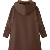 Faux Fur Lined Hooded Jacket with Zip Front and Patch Pockets