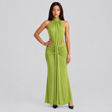 Ruched Halter Maxi Dress with Cutout Waist