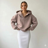 Oversized Hooded Pullover with V-Neck