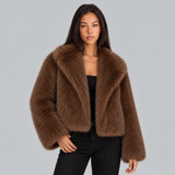 Oversized Faux Fur Jacket with Lapel Collar