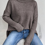 Long Sleeve Turtleneck Sweater with Asymmetric Hem