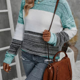 Fuzzy Knit Color Block Sweater with Long Sleeves