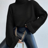 Oversized Turtleneck Sweater with Textured Knit and Wide Sleeves