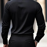Slim Fit Button Up Shirt with Spread Collar and Long Sleeves