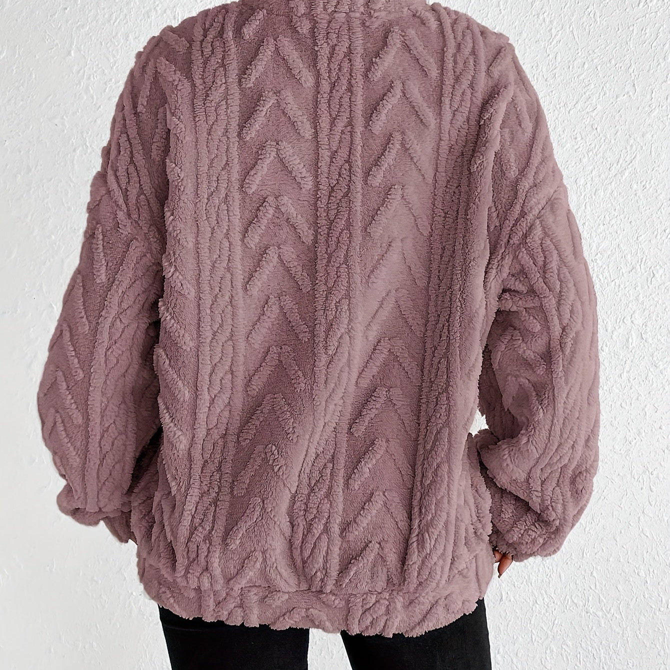 Quarter-Zip Fleece Pullover with Stand Collar and Long Sleeves