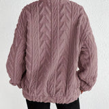 Quarter-Zip Fleece Pullover with Stand Collar and Long Sleeves