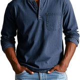 Men's Long Sleeve Button-Neck Shirt with Chest Pocket
