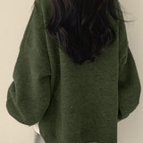 Oversized Round Neck Sweater with Balloon Sleeves and Ribbed Cuff