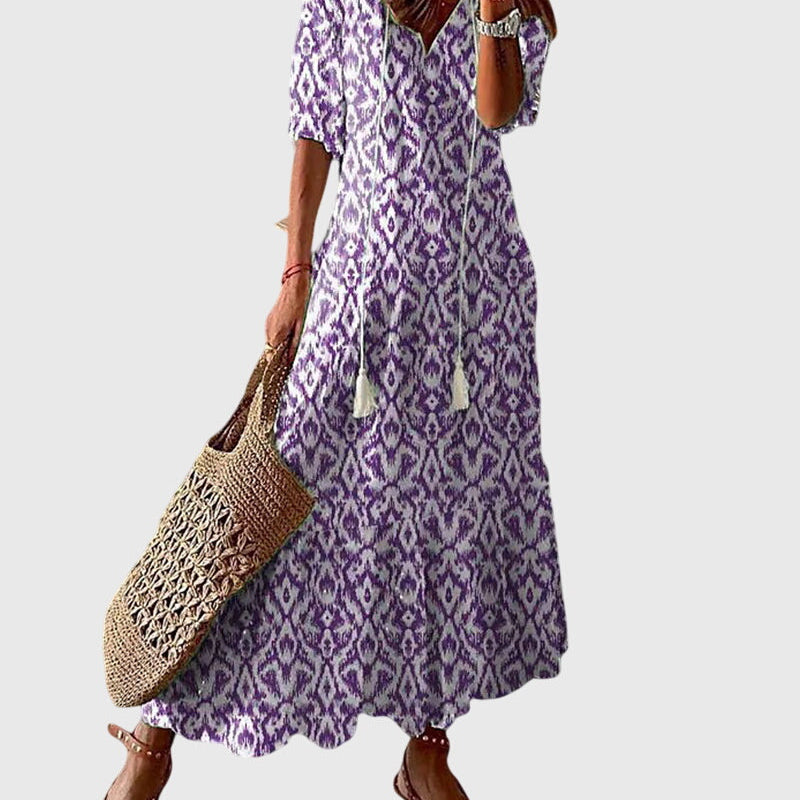 Camille | Boho Printed V-Neck Maxi Dress Women Summer Flowy