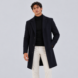Men's Overcoat with Notched Lapel Collar and Single Breasted Button Front for Office Wear