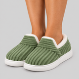 Ribbed Fleece-Lined Slippers with Platform Sole