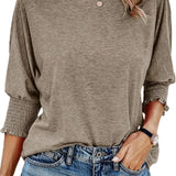 Round Neck Blouse with Smocked Puff Sleeve