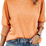 Round Neck Blouse with Smocked Puff Sleeve
