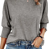 Round Neck Blouse with Smocked Puff Sleeve