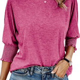 Round Neck Blouse with Smocked Puff Sleeve