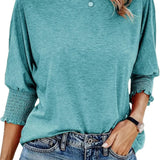 Round Neck Blouse with Smocked Puff Sleeve