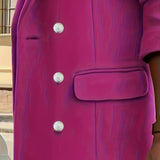 Tailored Double Breasted Long Blazer with Lapel Collar and Flap Pockets