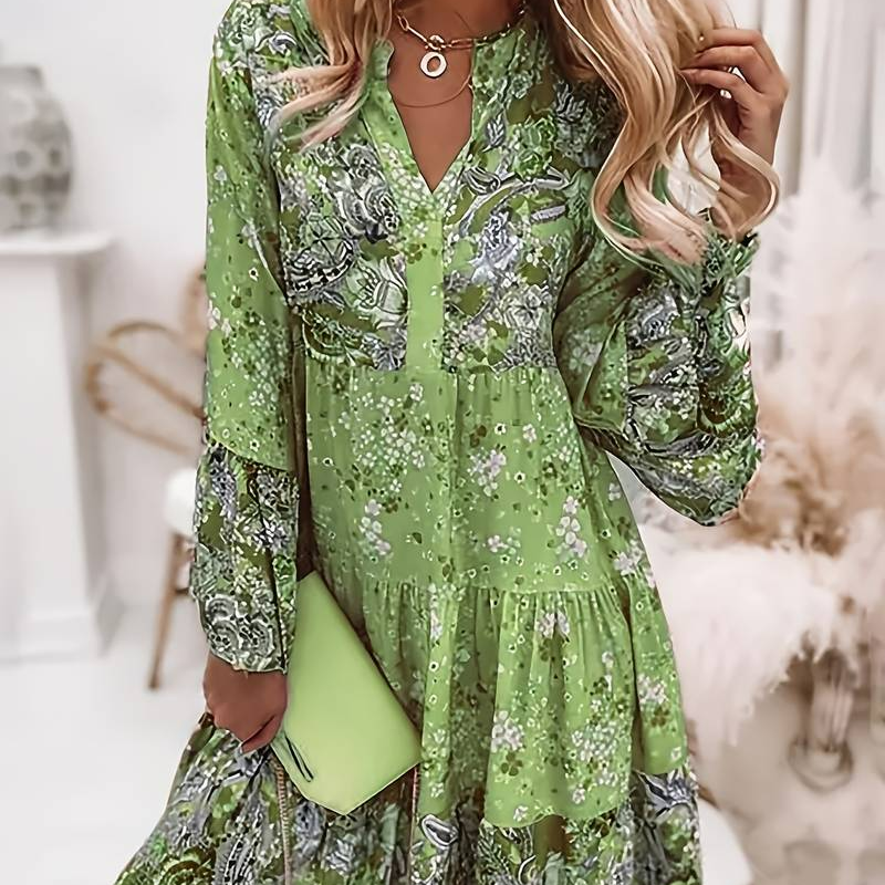 Floral Print Tiered Mini Dress with V-Neck and Ruffle Sleeves