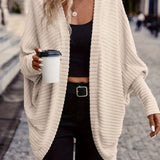 Open-Front Cardigan with Batwing Sleeves and Ribbed Knit