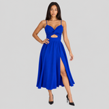 Cutout A-Line Midi Dress with Twist Front and Thigh Slit