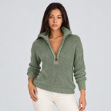 Half-Zip Funnel Neck Sweater with Open Knit