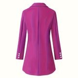 Tailored Double Breasted Long Blazer with Lapel Collar and Flap Pockets