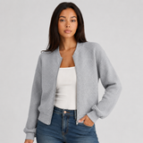 Textured Geometric Bomber Jacket with Zip Front