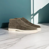Suede High-Top Loafers with Stitched Moc Toe