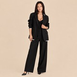 Women's Suit Set with Single Button Blazer and Wide Leg Pants
