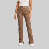 High-Waisted Flare Jeans with Front Hem Slit