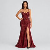 Mermaid Sequin Maxi Dress with Sweetheart Neck and Thigh Slit
