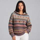 Fair Isle Hooded Knit Sweater with Ribbed Cuff