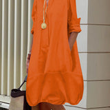 Oversized Collared Shirt Midi Dress with Button Front