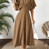 V-Neck A-Line Maxi Dress with Batwing Sleeve