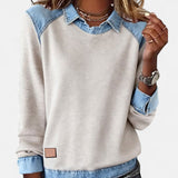 Denim Collar Knit Sweatshirt with Crew Neck