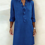 V-Neck Shift Dress with Ruffle Front