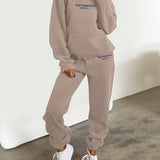 Women's Two Piece Tracksuit with Graphic Print Hoodie and Drawstring Jogger Pants