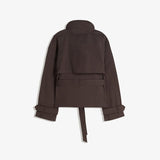 Women's Short Jacket with Stand Collar and Belted Waist