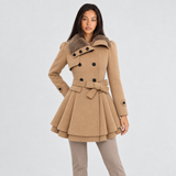 Belted Double-Breasted Coat with Faux Fur Collar
