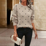 Polka Dot Knit Sweater with Crew Neck