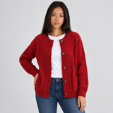 Oversized Cable Knit Cardigan with Button Front and Patch Pockets