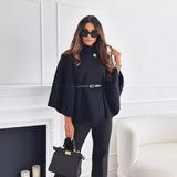 Belted High Neck Sweater with Cape Sleeve