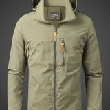 Men's Hooded Jacket – Full-Zip Outdoor Style with Stand Collar and Zippered Chest Pocket