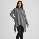 Long Sleeve Turtleneck Sweater with Asymmetric Hem