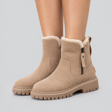 Faux Fur Lined Ankle Boots with Lug Sole and Side Zip