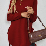 Long Sweater with Side Slits and Long Sleeves