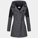 Hooded Coat with Asymmetric Zip and Quilted Sleeve